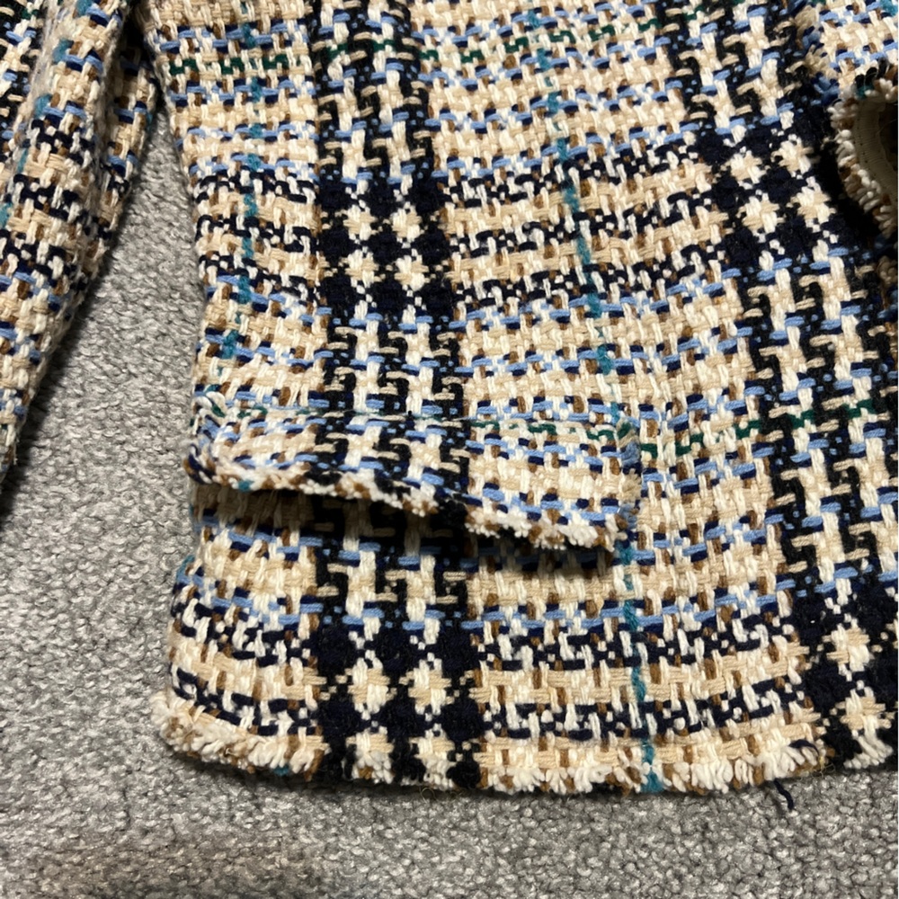 burberry jacket‎ womens 8 tan blue tweed houndstooth blazer quiet luxury classic - Picture 4 of 16